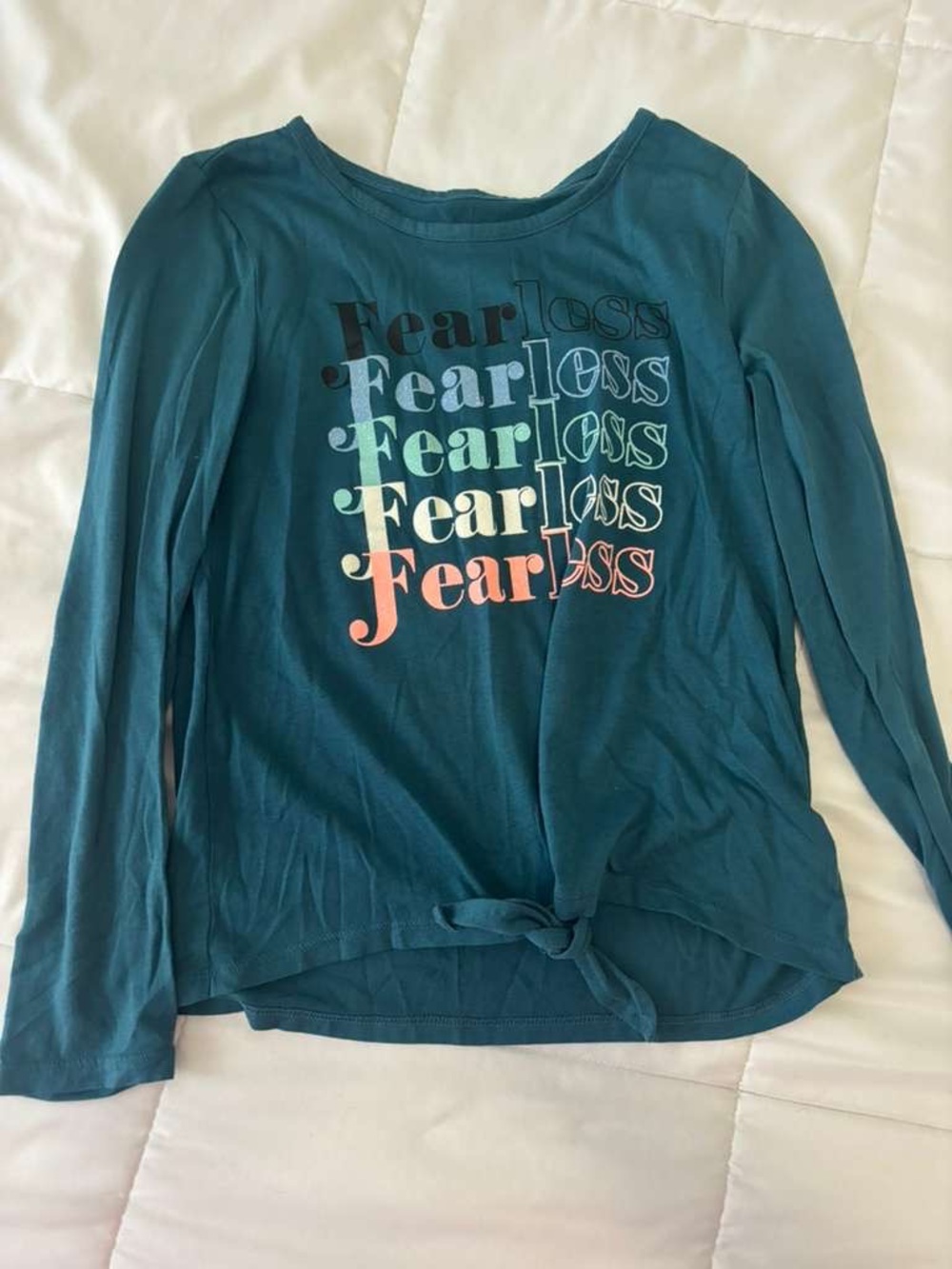 Justice Teal Long-Sleeve 'Fearless' Tie-Front Top